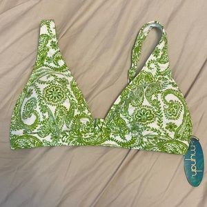 NWT Green Pattern Bikini Top